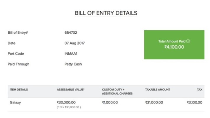 Bill of Entry